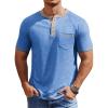 COOFANDY Mens Henley Shirts Short Sleeve Casual Button T-Shirts Basic Tee Shirts Summer Vintage T Shirts with Pocket(Blue)