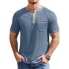 COOFANDY Mens Henley Shirts Short Sleeve Casual Button T-Shirts Basic Tee Shirts Summer Vintage T Shirts with Pocket(Dark Blue)
