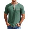 COOFANDY Mens Henley Shirts Short Sleeve Casual Button T-Shirts Basic Tee Shirts Summer Vintage T Shirts with Pocket(Green)