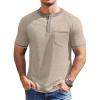 COOFANDY Mens Henley Shirts Short Sleeve Casual Button T-Shirts Basic Tee Shirts Summer Vintage T Shirts with Pocket(Khaki)