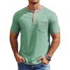COOFANDY Mens Henley Shirts Short Sleeve Casual Button T-Shirts Basic Tee Shirts Summer Vintage T Shirts with Pocket(Light Green)