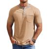 COOFANDY Mens Henley Shirts Short Sleeve Casual Button T-Shirts Basic Tee Shirts Summer Vintage T Shirts with Pocket(Light Khaki)