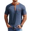 COOFANDY Mens Henley Shirts Short Sleeve Casual Button T-Shirts Basic Tee Shirts Summer Vintage T Shirts with Pocket(Navy Blue/Caramel)