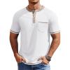 COOFANDY Mens Henley Shirts Short Sleeve Casual Button T-Shirts Basic Tee Shirts Summer Vintage T Shirts with Pocket(White)