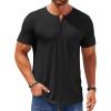 COOFANDY Mens Henley Shirts Short Sleeve Casual T Shirt Plain Slim Fit Henley Stylish Summer Tee Shirts with Pocket(Black)