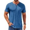COOFANDY Mens Henley Shirts Short Sleeve Casual T Shirt Plain Slim Fit Henley Stylish Summer Tee Shirts with Pocket(Blue)