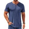 COOFANDY Mens Henley Shirts Short Sleeve Casual T Shirt Plain Slim Fit Henley Stylish Summer Tee Shirts with Pocket(Blue2)