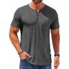 COOFANDY Mens Henley Shirts Short Sleeve Casual T Shirt Plain Slim Fit Henley Stylish Summer Tee Shirts with Pocket(Dark Grey)