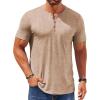 COOFANDY Mens Henley Shirts Short Sleeve Casual T Shirt Plain Slim Fit Henley Stylish Summer Tee Shirts with Pocket(Khaki)