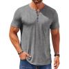COOFANDY Mens Henley Shirts Short Sleeve Casual T Shirt Plain Slim Fit Henley Stylish Summer Tee Shirts with Pocket(Light Grey)