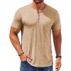 COOFANDY Mens Henley Shirts Short Sleeve Casual T Shirt Plain Slim Fit Henley Stylish Summer Tee Shirts with Pocket(Light Khaki)
