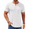 COOFANDY Mens Henley Shirts Short Sleeve Casual T Shirt Plain Slim Fit Henley Stylish Summer Tee Shirts with Pocket(White)