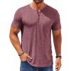 COOFANDY Mens Henley Shirts Short Sleeve Casual T Shirt Plain Slim Fit Henley Stylish Summer Tee Shirts with Pocket(Wine Red)