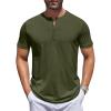 COOFANDY Men’s Henley Shirts Short Sleeve Collarless Button T-Shirt Fashion Casual Basic Tee Tops(Army Green)