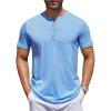 COOFANDY Men’s Henley Shirts Short Sleeve Collarless Button T-Shirt Fashion Casual Basic Tee Tops(Light Blue)