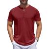 COOFANDY Men’s Henley Shirts Short Sleeve Collarless Button T-Shirt Fashion Casual Basic Tee Tops(Wine Red)