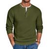 COOFANDY Mens Henley Sweater Long Sleeve Quarter Button Sweaters Casual Knit Pullover Sweater(Army Green)