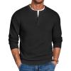 COOFANDY Mens Henley Sweater Long Sleeve Quarter Button Sweaters Casual Knit Pullover Sweater(Black)