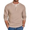COOFANDY Mens Henley Sweater Long Sleeve Quarter Button Sweaters Casual Knit Pullover Sweater(Dark Khaki)