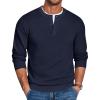 COOFANDY Mens Henley Sweater Long Sleeve Quarter Button Sweaters Casual Knit Pullover Sweater(Dark Navy Blue)