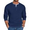 COOFANDY Mens Henley Sweater Long Sleeve Quarter Button Sweaters Casual Knit Pullover Sweater(Navy Blue)