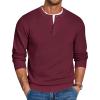 COOFANDY Mens Henley Sweater Long Sleeve Quarter Button Sweaters Casual Knit Pullover Sweater(Wine Red)