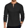 COOFANDY Men’s Henley T-Shirts Long Sleeve Pullover Shirt Casual Heavyweight Button Shirts Basic Tees(Black & Khaki)