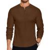 COOFANDY Men’s Henley T-Shirts Long Sleeve Pullover Shirt Casual Heavyweight Button Shirts Basic Tees(Brown)