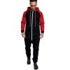 COOFANDY Mens Jumpsuit Onesie Rompers Drawstring Hooded Full Zip One Piece Tracksuit with Pockets(Black / Red)