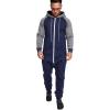COOFANDY Mens Jumpsuit Onesie Rompers Drawstring Hooded Full Zip One Piece Tracksuit with Pockets(Navy Blue / Grey)