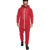 COOFANDY Mens Jumpsuit Onesie Rompers Drawstring Hooded Full Zip One Piece Tracksuit with Pockets(Solid Red)