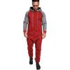 COOFANDY Mens Jumpsuit Onesie Rompers Drawstring Hooded Full Zip One Piece Tracksuit with Pockets(Wine Red / Grey)