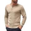 COOFANDY Mens Knit Henley Sweater Long Sleeve Button Down Lightweight Sweater Fall Slim Fit Ribbed Pullover(Khaki)