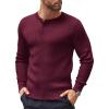 COOFANDY Mens Knit Henley Sweater Long Sleeve Button Down Lightweight Sweater Fall Slim Fit Ribbed Pullover(Wine Red)