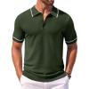 COOFANDY Men’s Knit Polo Shirts Casual Short Sleeve Button Down Shirts Crochet Classic Golf Polo Collared Shirts(Army Green)