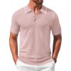 COOFANDY Men’s Knit Polo Shirts Casual Short Sleeve Button Down Shirts Crochet Classic Golf Polo Collared Shirts(Bright Pink)