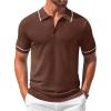 COOFANDY Men’s Knit Polo Shirts Casual Short Sleeve Button Down Shirts Crochet Classic Golf Polo Collared Shirts(Brown)