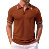 COOFANDY Men’s Knit Polo Shirts Casual Short Sleeve Button Down Shirts Crochet Classic Golf Polo Collared Shirts(Caramel)