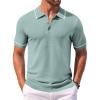 COOFANDY Men’s Knit Polo Shirts Casual Short Sleeve Button Down Shirts Crochet Classic Golf Polo Collared Shirts(Ice Green)