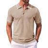 COOFANDY Men’s Knit Polo Shirts Casual Short Sleeve Button Down Shirts Crochet Classic Golf Polo Collared Shirts(Khaki)