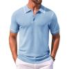 COOFANDY Men’s Knit Polo Shirts Casual Short Sleeve Button Down Shirts Crochet Classic Golf Polo Collared Shirts(Light Blue)