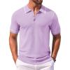 COOFANDY Men’s Knit Polo Shirts Casual Short Sleeve Button Down Shirts Crochet Classic Golf Polo Collared Shirts(Light Purple)