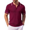 COOFANDY Men’s Knit Polo Shirts Casual Short Sleeve Button Down Shirts Crochet Classic Golf Polo Collared Shirts(Wine Red)