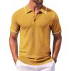 COOFANDY Men’s Knit Polo Shirts Casual Short Sleeve Button Down Shirts Crochet Classic Golf Polo Collared Shirts(Yellow)