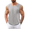 COOFANDY Men’s Knit Tank Tops Casual Sleeveless T Shirts Beach Tank Shirts with Pocket(Light Grey)