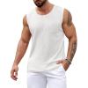 COOFANDY Men’s Knit Tank Tops Casual Sleeveless T Shirts Beach Tank Shirts with Pocket(White)