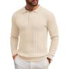COOFANDY Men’s Knitted Polo Neck Long Sleeve Winter Thermal Casual Sweater(Beige)
