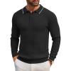 COOFANDY Men’s Knitted Polo Neck Long Sleeve Winter Thermal Casual Sweater(Black & White Edge)
