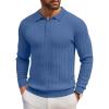 COOFANDY Men’s Knitted Polo Neck Long Sleeve Winter Thermal Casual Sweater(Denim Blue)