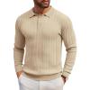 COOFANDY Men’s Knitted Polo Neck Long Sleeve Winter Thermal Casual Sweater(Light Khaki)